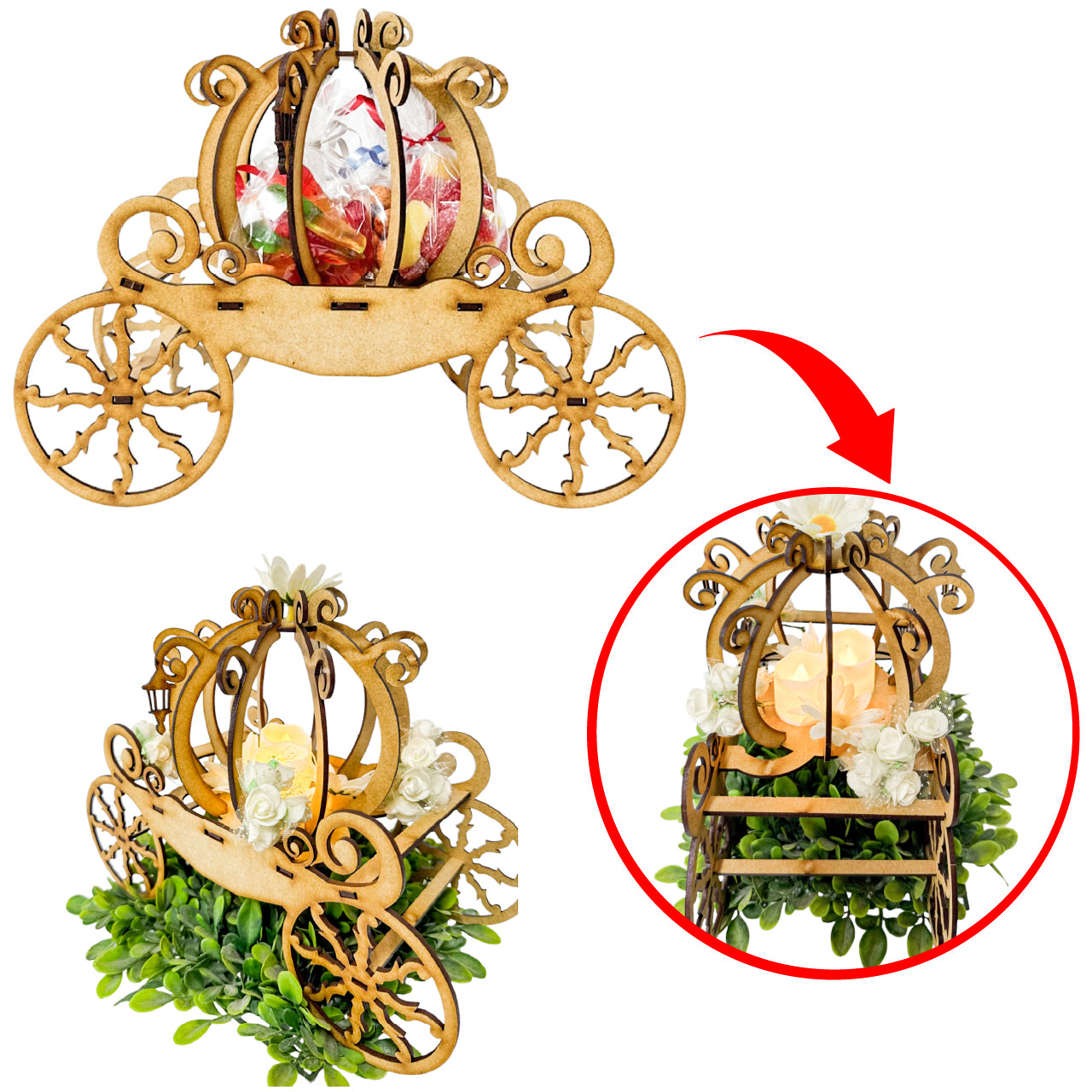 🎠 Carreta de Cenicienta en MDF – Ideal para Centros de Mesa o Decoración ✨5pz RB98