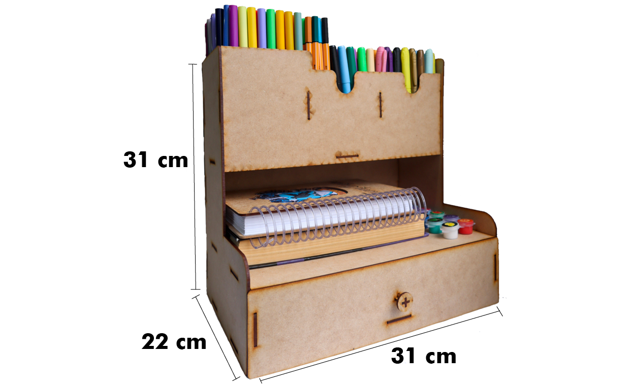 🗂️ Organizador de Escritorio con Cajón y Porta Plumones – MDF ✏️📚 | OE09