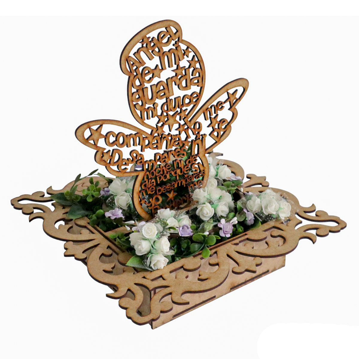 🌟 Centro de Mesa con Caja y Angelitos de MDF – Varios Modelos ✨ 5pz RB83