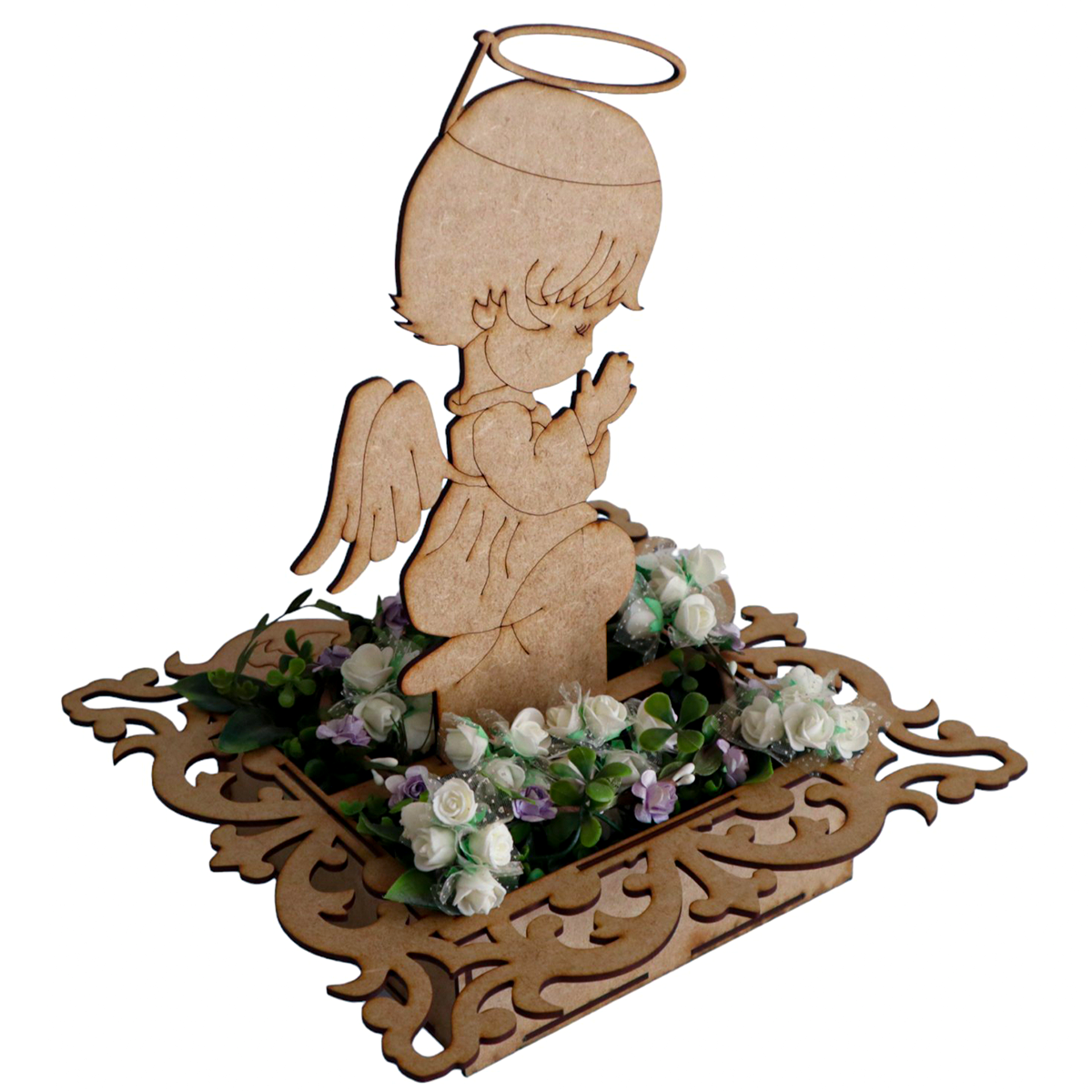 🌟 Centro de Mesa con Caja y Angelitos de MDF – Varios Modelos ✨ 5pz RB83