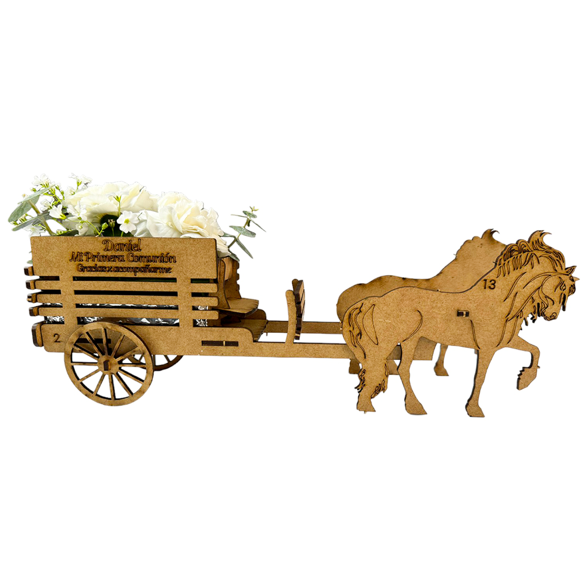 Carreta Decorativa de MDF con Caballos – Personalizable 🎠 10pz RB49