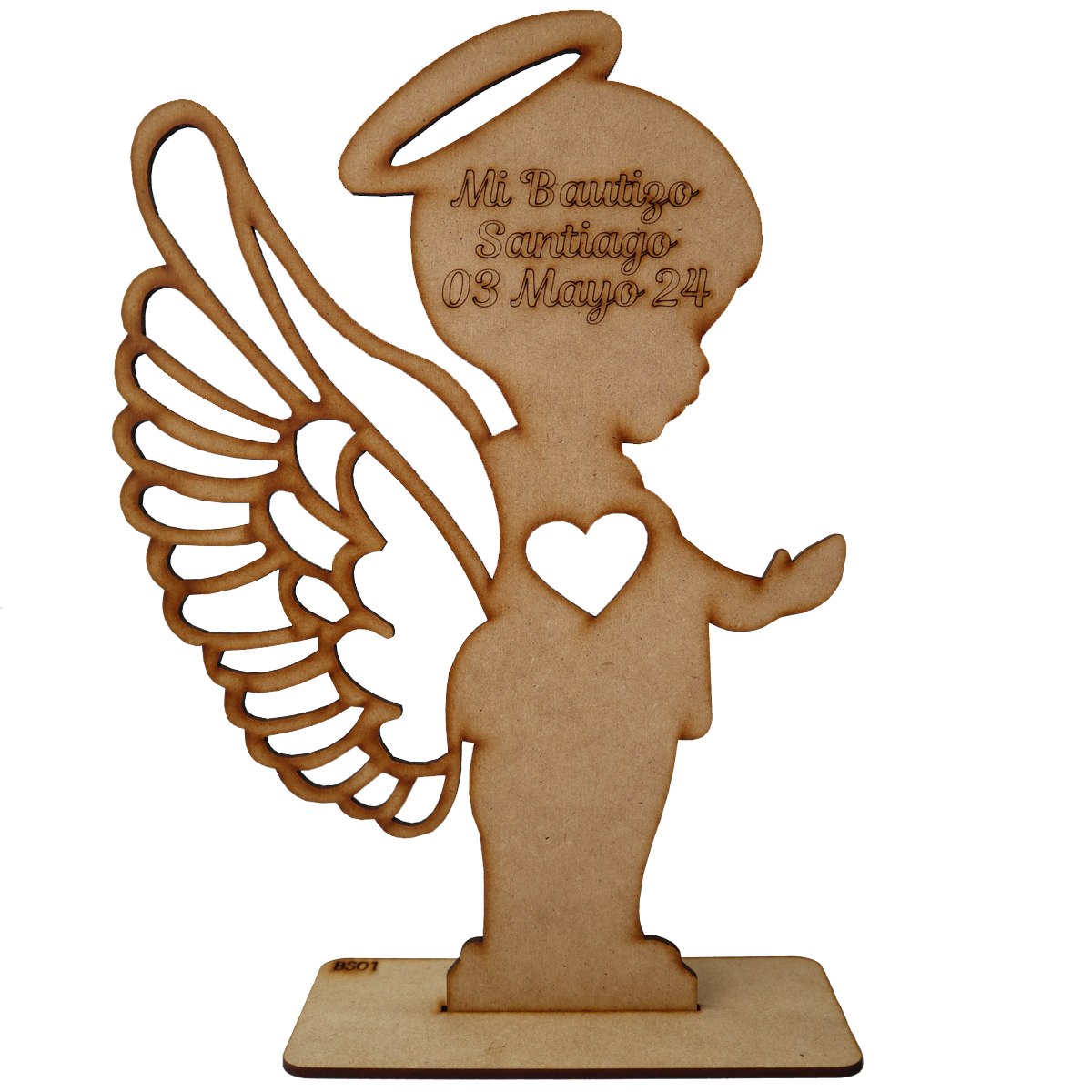 Figura de angelito con corazón – Recuerdo de bautizo en MDF 10pz RB18