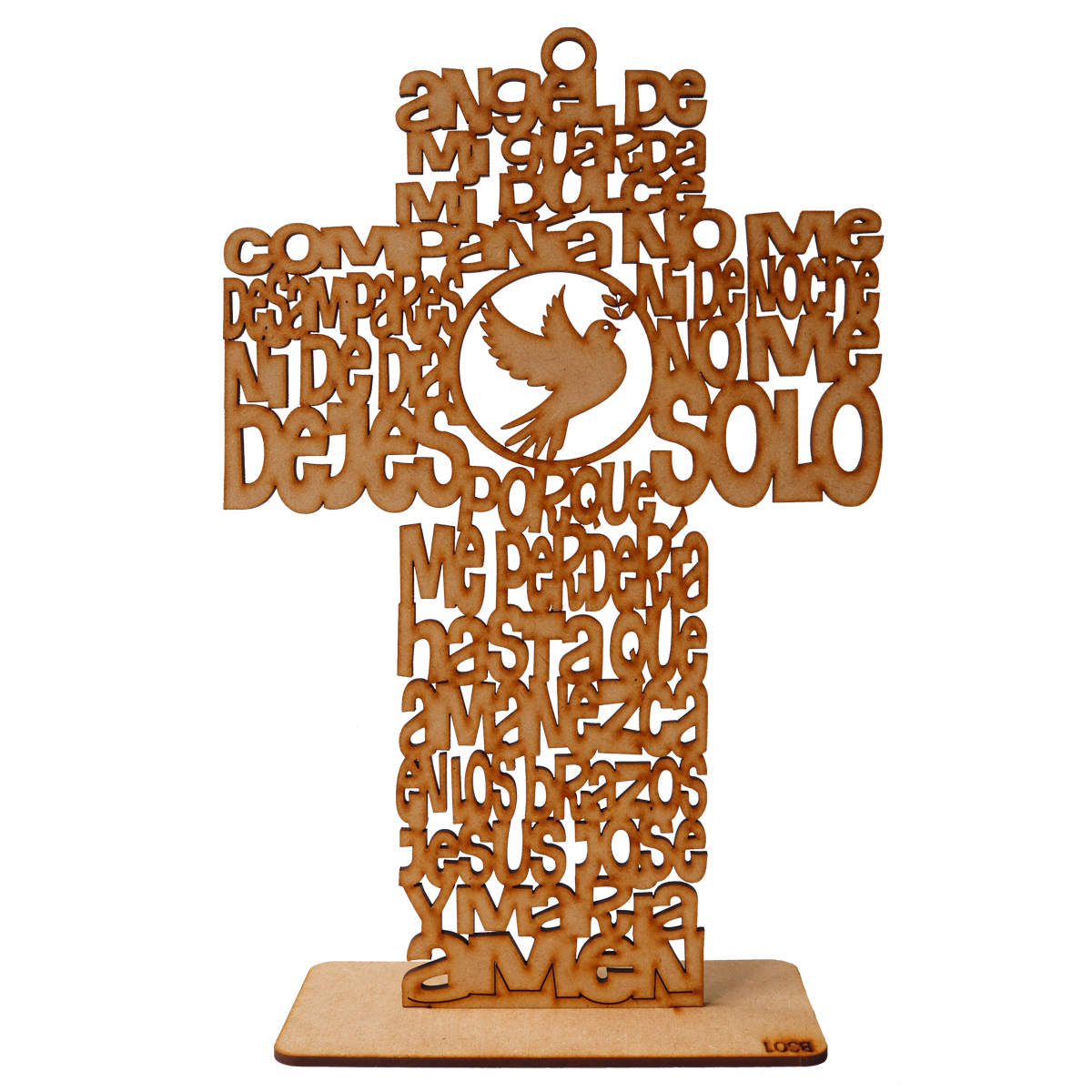 Cruz con oración del Ángel de la Guarda y paloma – MDF corte láser 10pz RB31