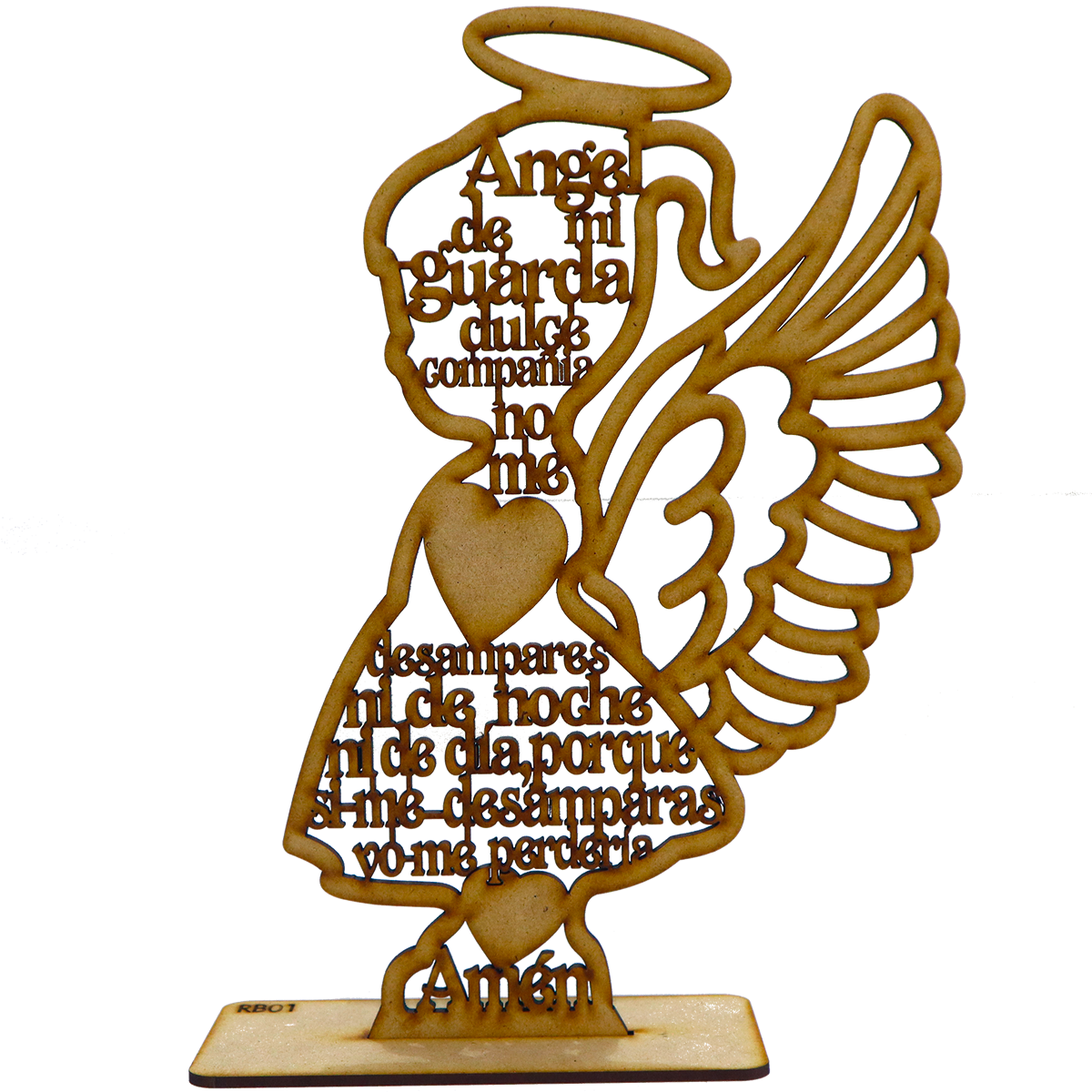 Angelita con oración “Ángel de mi guarda” – Figura espiritual en MDF 10pz