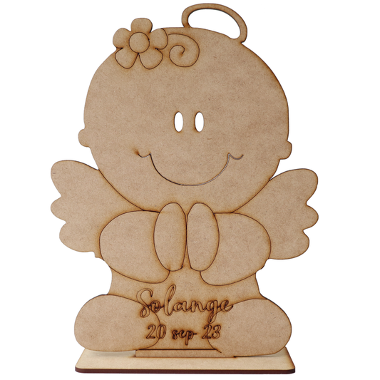 👼 Angelito Bebé Orando con Alas – Recuerdo Personalizado en MDF 10pz RB53