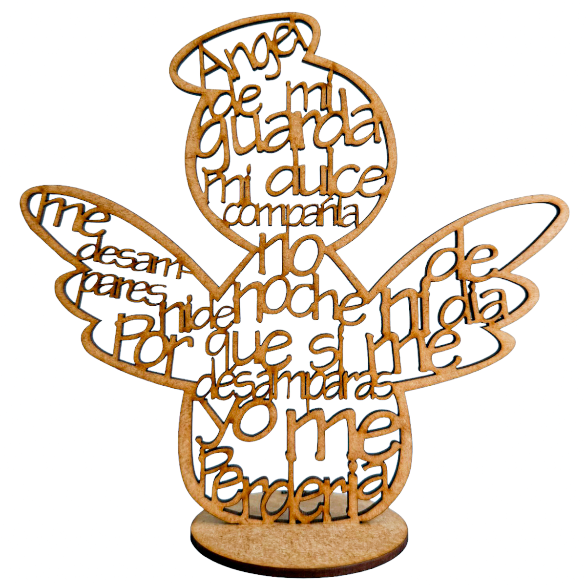 ✨ Ángel de MDF con Oración Grabada ✨ 20cm 12pz RB85