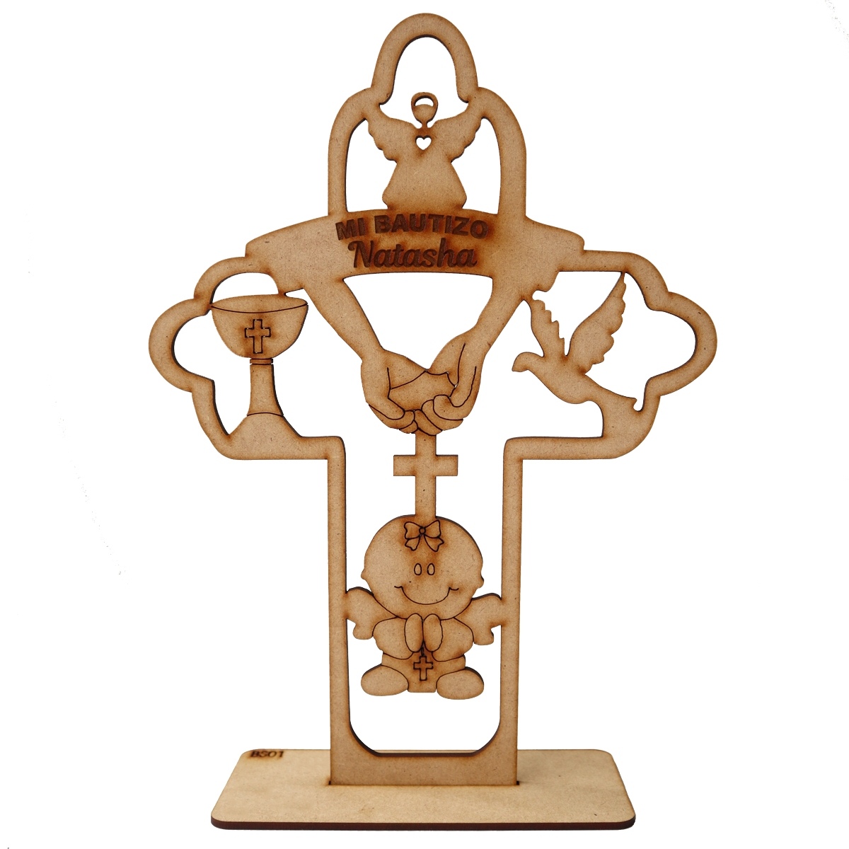 Recuerdo de bautizo MDF en forma de cruz – Personalizado con nombre 10pz RB17