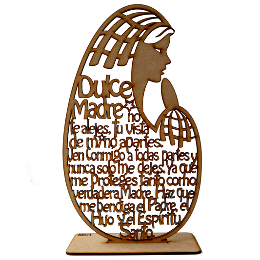 Virgen MDF con oración "Dulce Madre" – Figura decorativa religiosa 10pz RB21