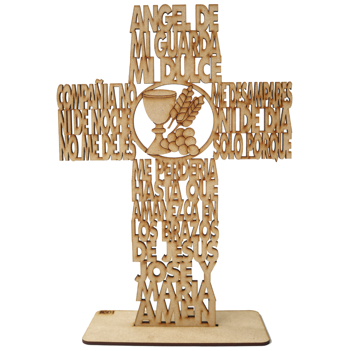 Cruz Ángel de mi Guarda con Cáliz – Recuerdo de Comunión en MDF con Oración Grabada 10pz RB26