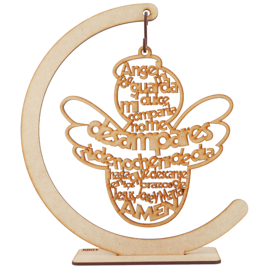 🌙 Ángel de la Guarda en Luna – MDF Grabado con Oración ✨ 5pz RB62