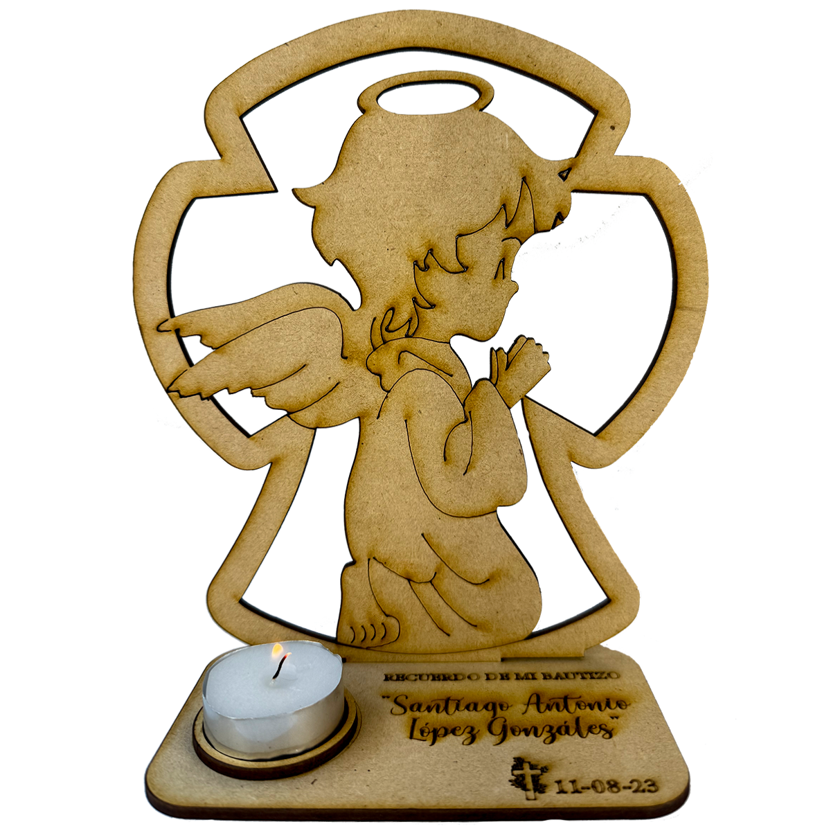 🕯️ Angelito Portavela Personalizado en MDF 🕊️ 10pz RB71