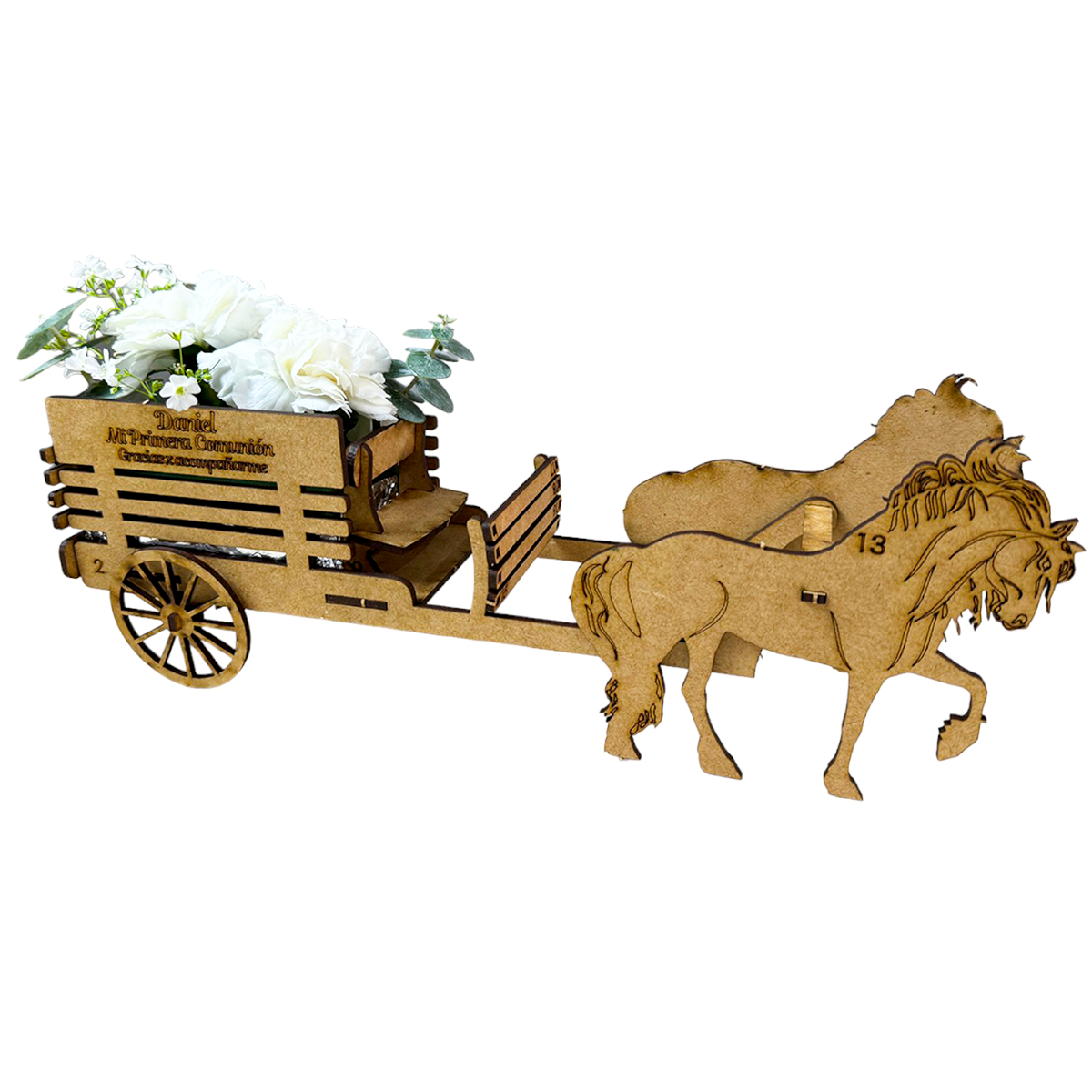 Carreta Decorativa de MDF con Caballos – Personalizable 🎠 10pz RB49
