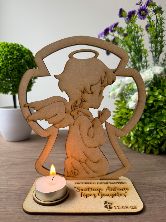 🕯️ Angelito Portavela Personalizado en MDF 🕊️ 10pz RB71