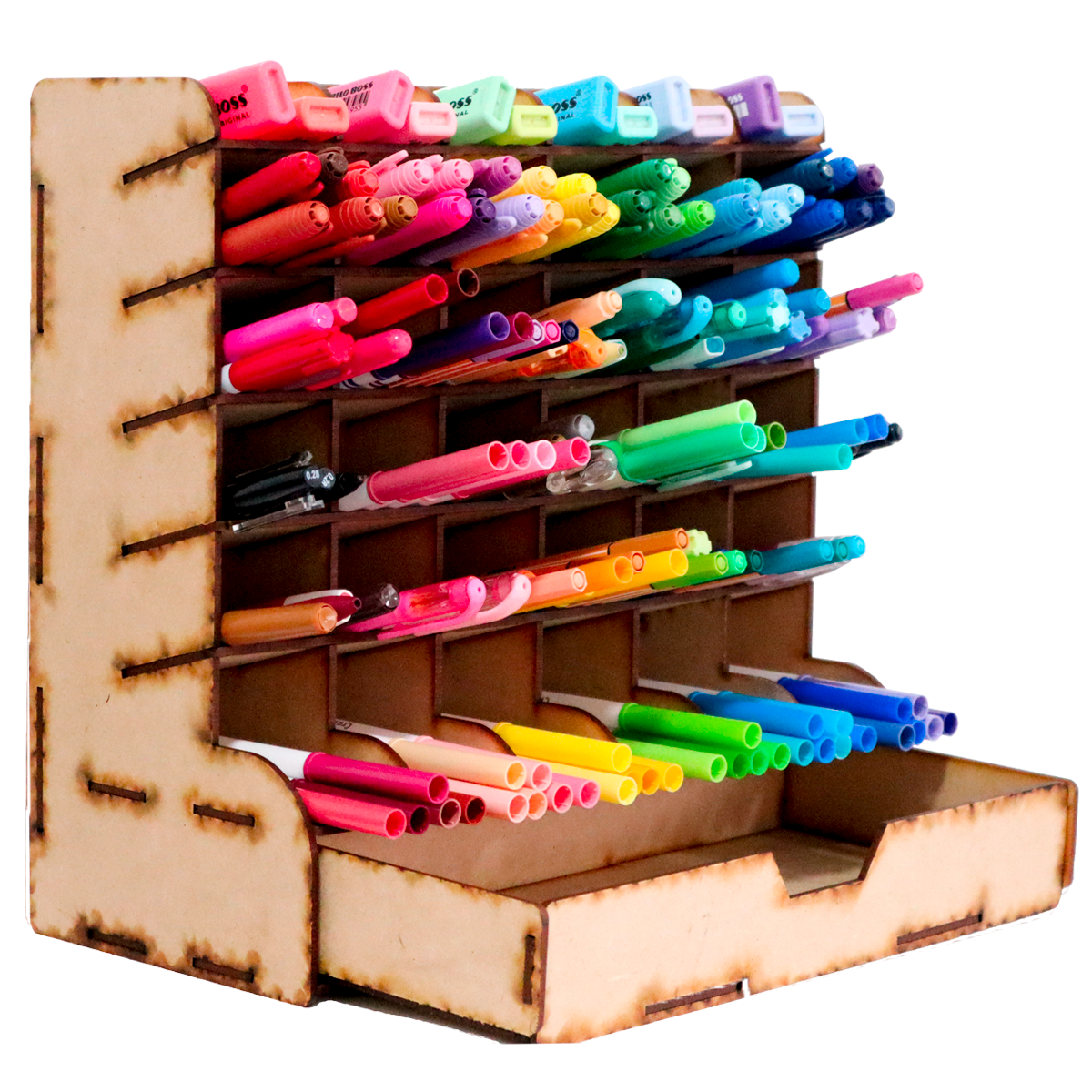 📚 Organizador Vertical de Escritorio con 10 Compartimentos – MDF Organizador de Plumones con Compartimentos – Ideal para Escritorio OE05