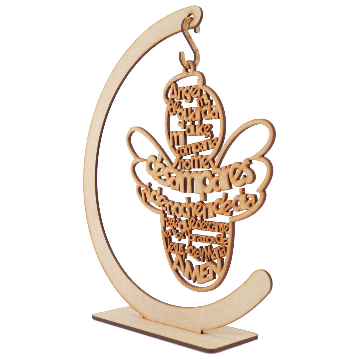 🌙 Ángel de la Guarda en Luna – MDF Grabado con Oración ✨ 5pz RB62