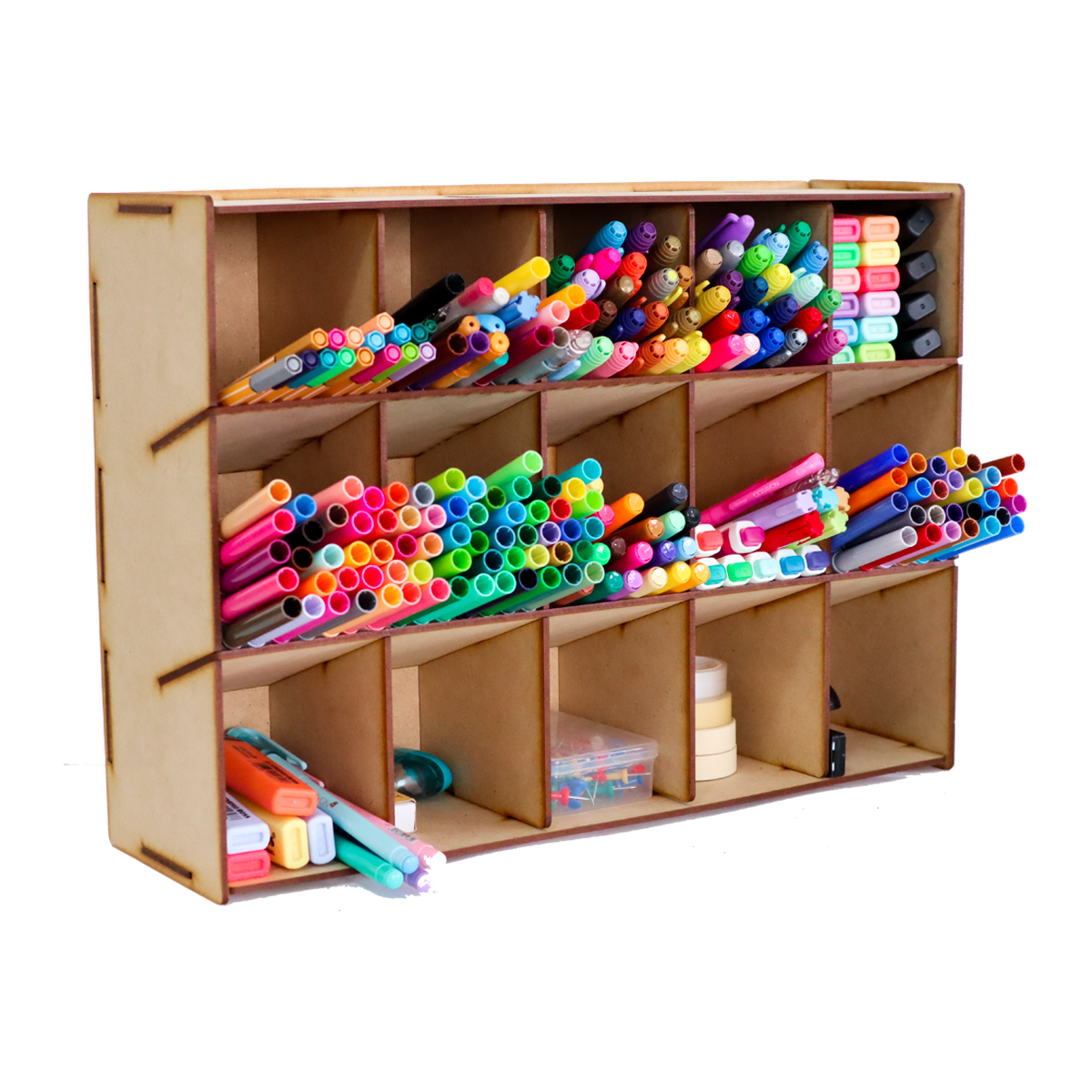 🖍️✨ Organizador multifuncional de plumones y papelería – 20 compartimentos de MDF 📚 OE27
