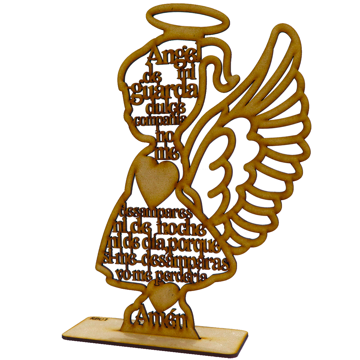 Angelita con oración “Ángel de mi guarda” – Figura espiritual en MDF 10pz