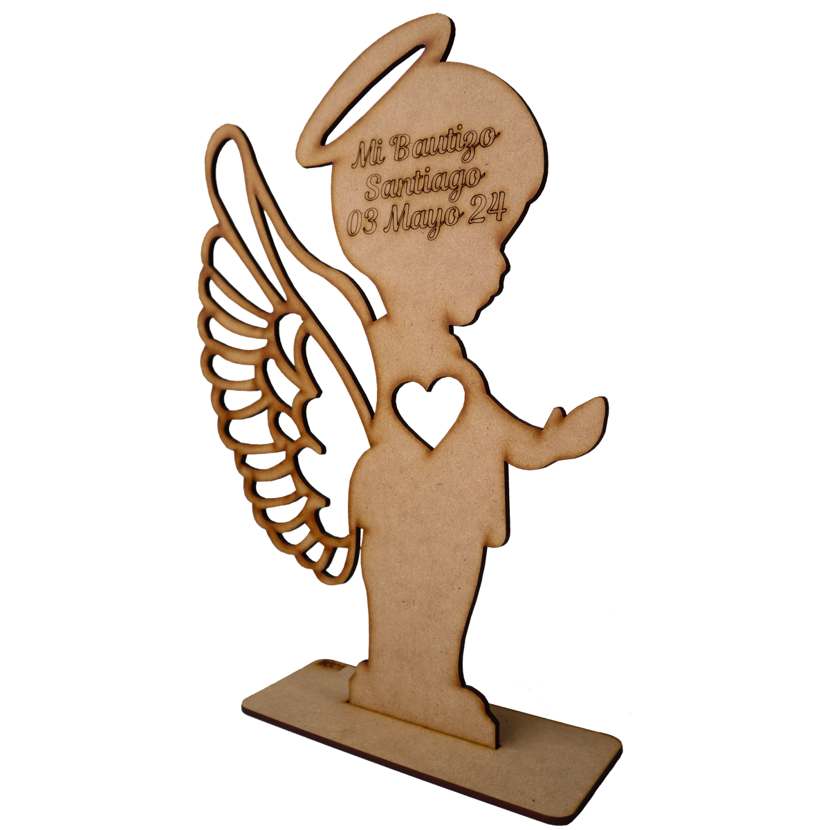 Figura de angelito con corazón – Recuerdo de bautizo en MDF 10pz RB18