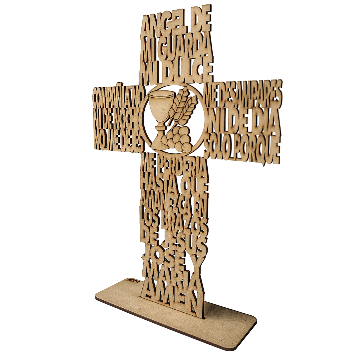 Cruz Ángel de mi Guarda con Cáliz – Recuerdo de Comunión en MDF con Oración Grabada 10pz RB26