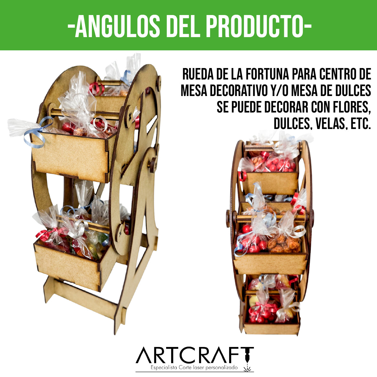 🎡 Rueda de la Fortuna decorativa en MDF – Dulcero o centro de mesa 🎁 1pz RB96