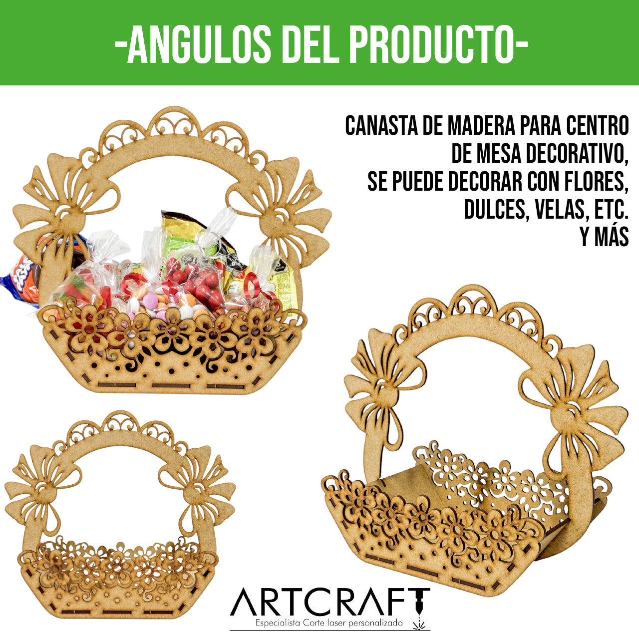 🎀 canasta decorativa con moños de mdf 🎀 RB97