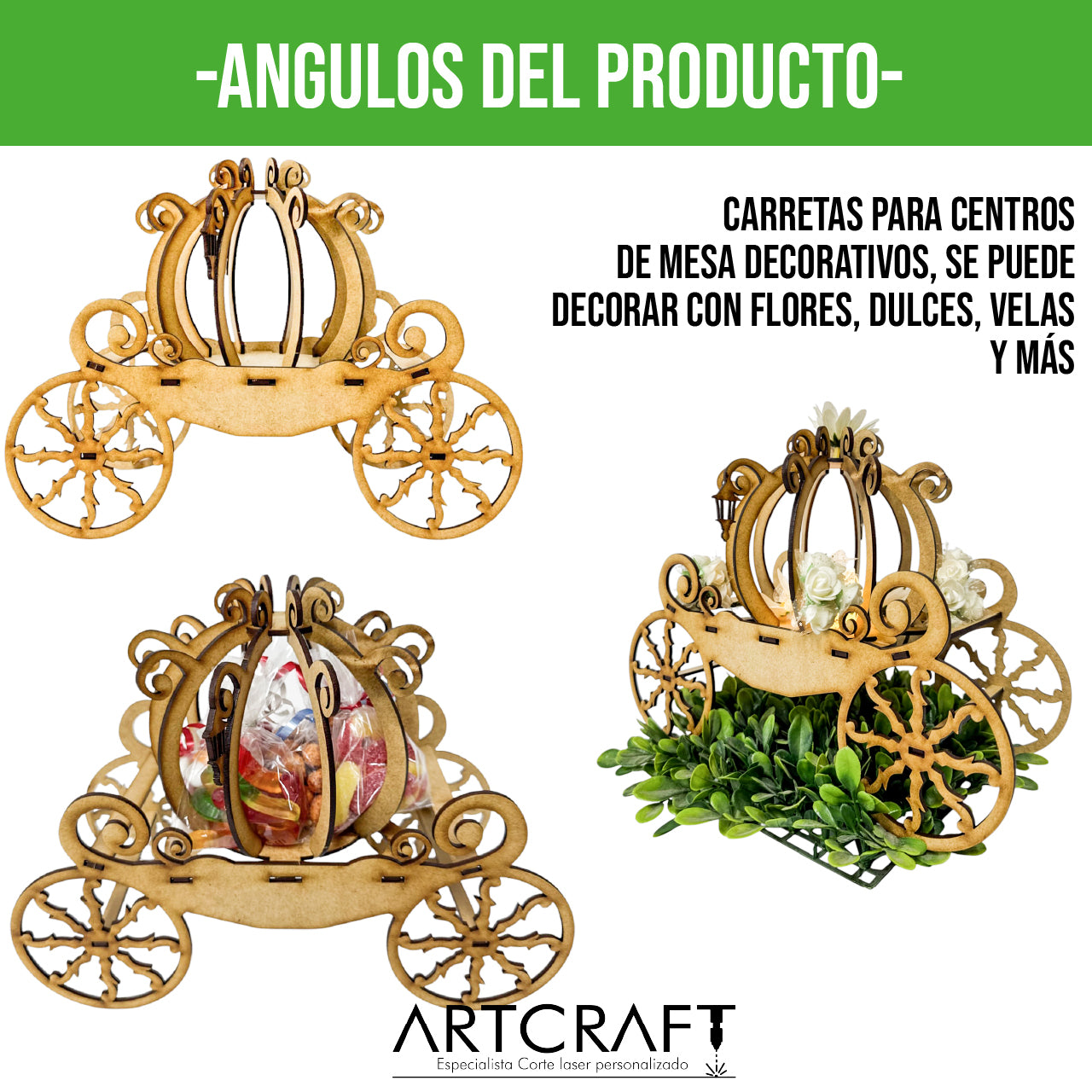 🎠 Carreta de Cenicienta en MDF – Ideal para Centros de Mesa o Decoración ✨5pz RB98