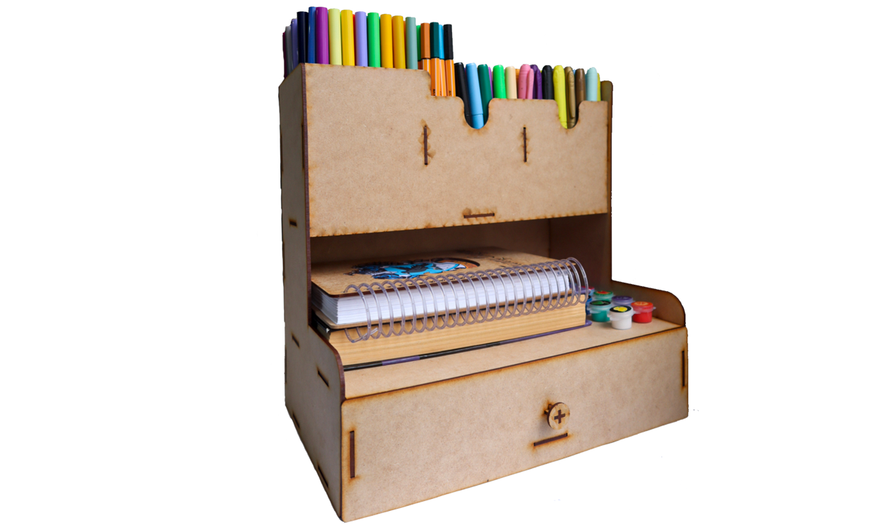 🗂️ Organizador de Escritorio con Cajón y Porta Plumones – MDF ✏️📚 | OE09
