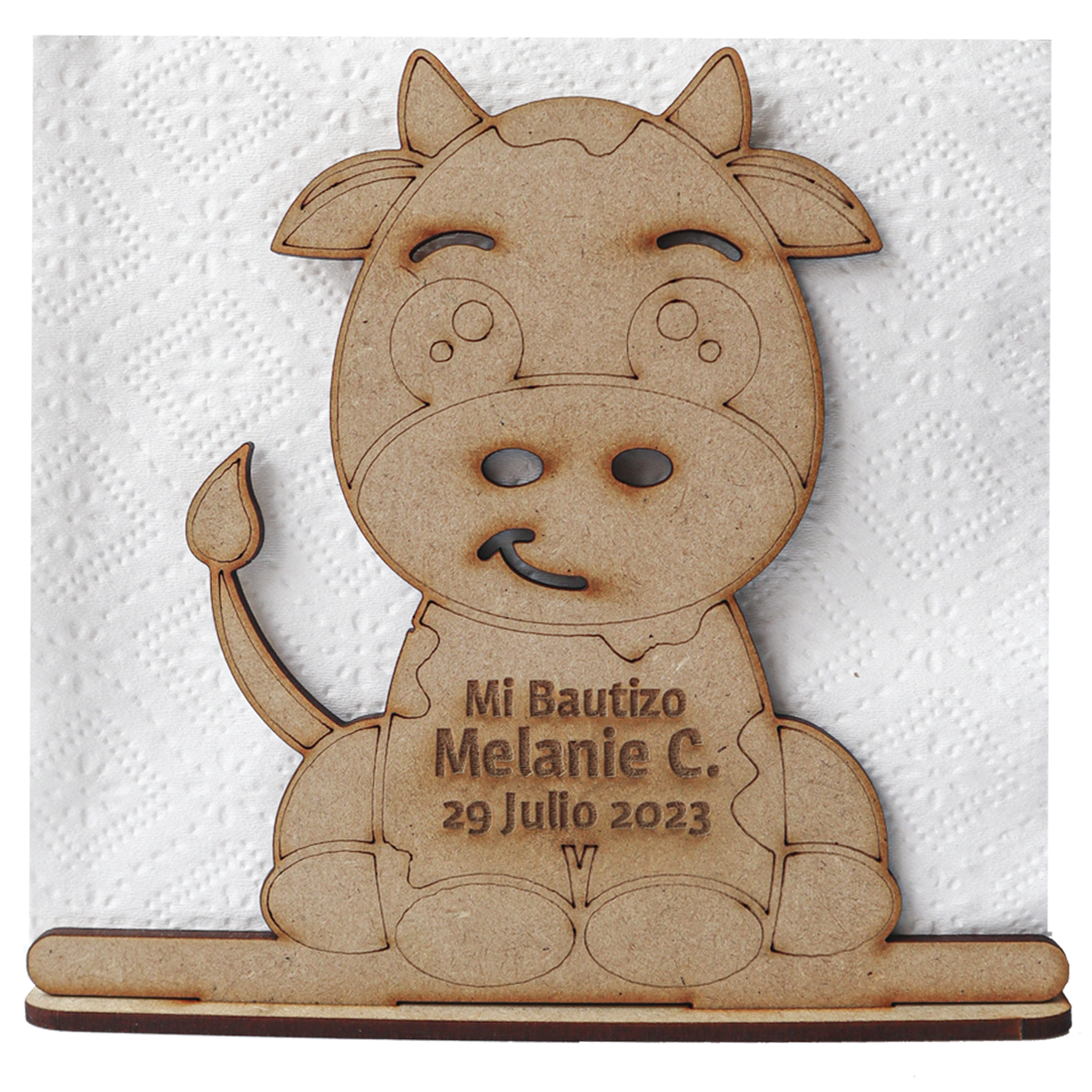 🐮 Servilletero Personalizado de Vaquita – Recuerdo para Bautizo ✝️💕 12pz UE35
