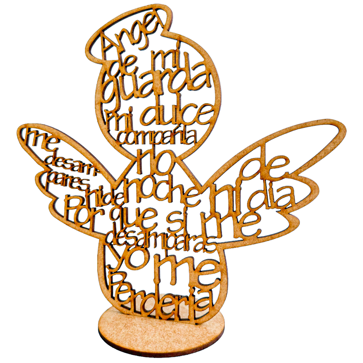 ✨ Ángel de MDF con Oración Grabada ✨ 20cm 12pz RB85