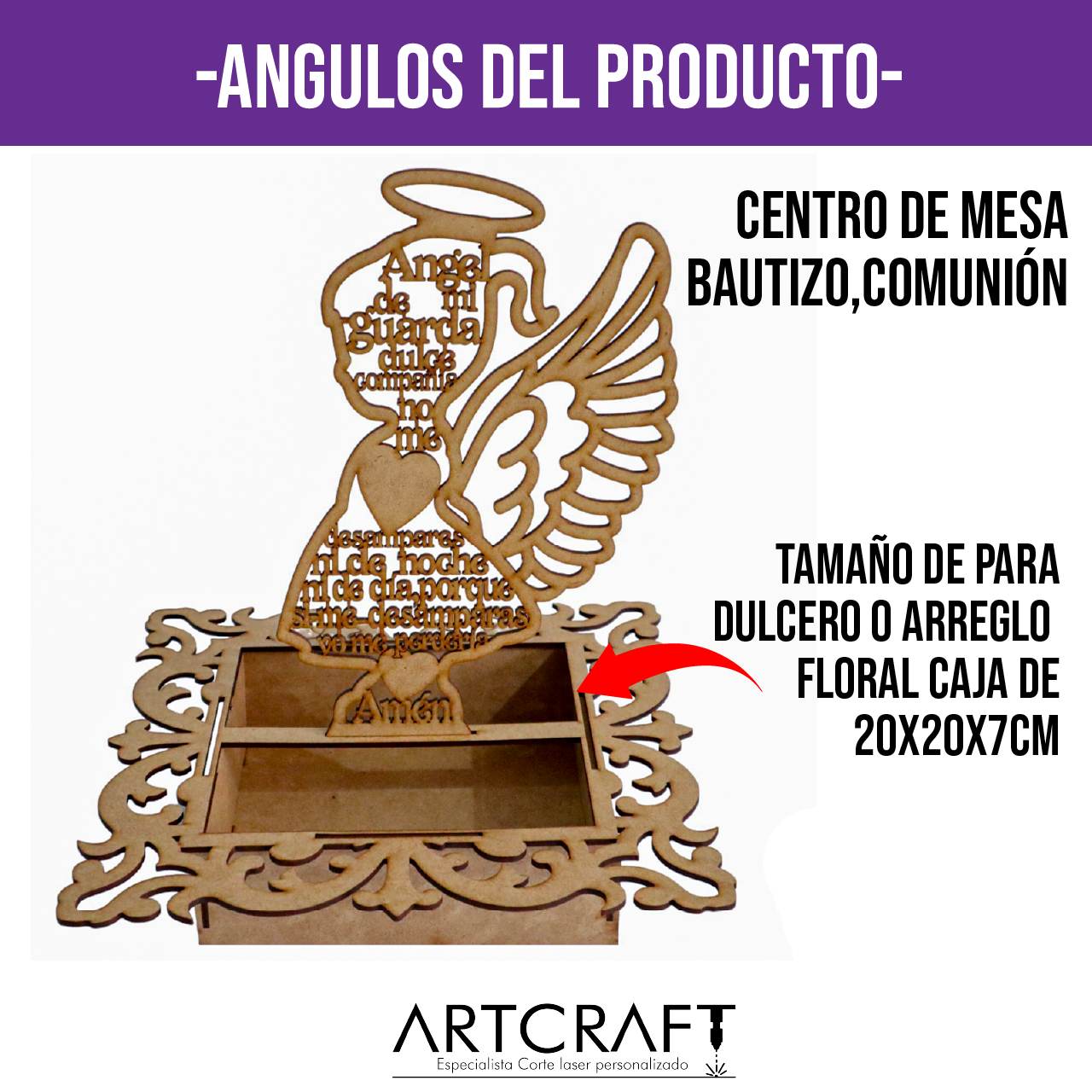 🌟 Centro de Mesa con Caja y Angelitos de MDF – Varios Modelos ✨ 5pz RB83