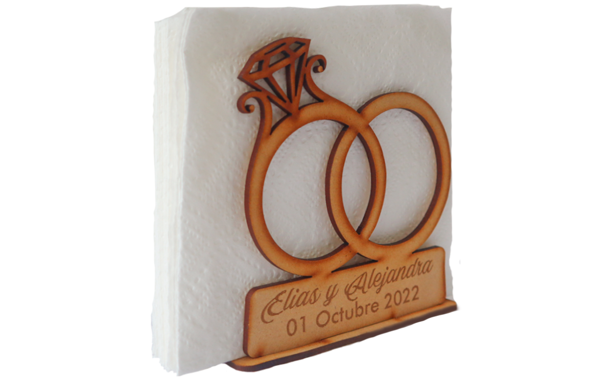 💍 Servilletero personalizado de boda - Diseño de anillos ✨ 12pz UE07