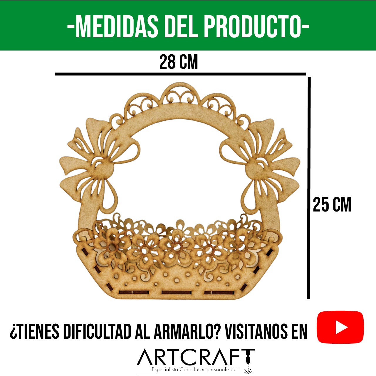 🎀 canasta decorativa con moños de mdf 🎀 RB97