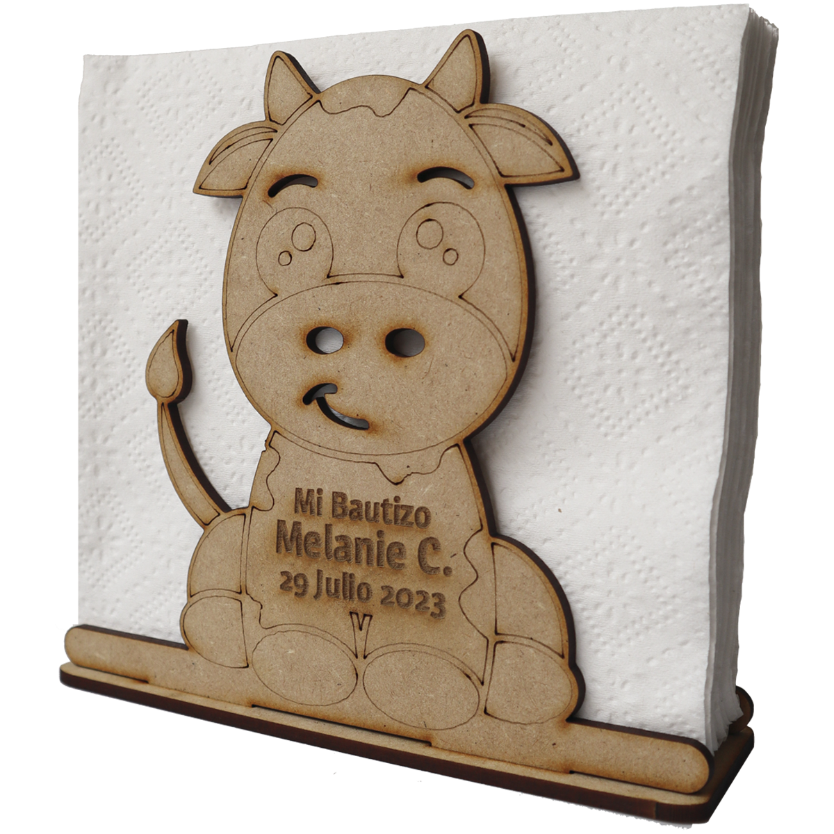 🐮 Servilletero Personalizado de Vaquita – Recuerdo para Bautizo ✝️💕 12pz UE35