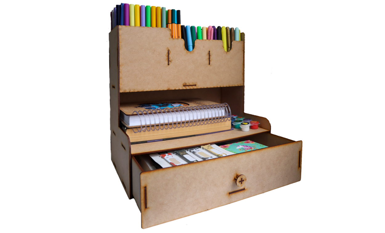 🗂️ Organizador de Escritorio con Cajón y Porta Plumones – MDF ✏️📚 | OE09