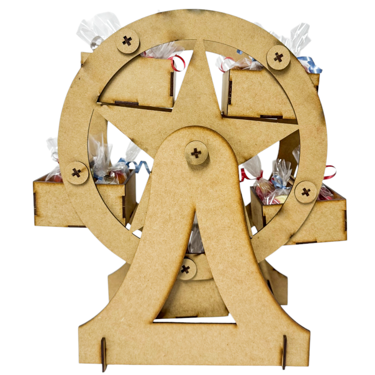🎡 Rueda de la Fortuna decorativa en MDF – Dulcero o centro de mesa 🎁 1pz RB96