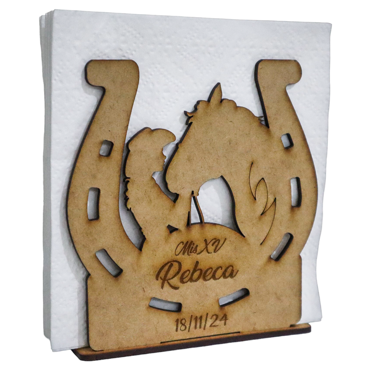 🤠🐴 Servilletero Personalizado para XV Años Estilo Ranchero – Modelo Herradura y Caballo 🎉 12pz UE54