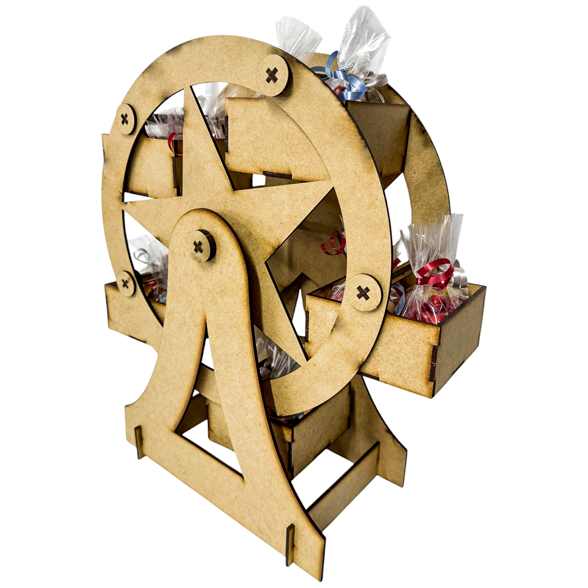 🎡 Rueda de la Fortuna decorativa en MDF – Dulcero o centro de mesa 🎁 1pz RB96