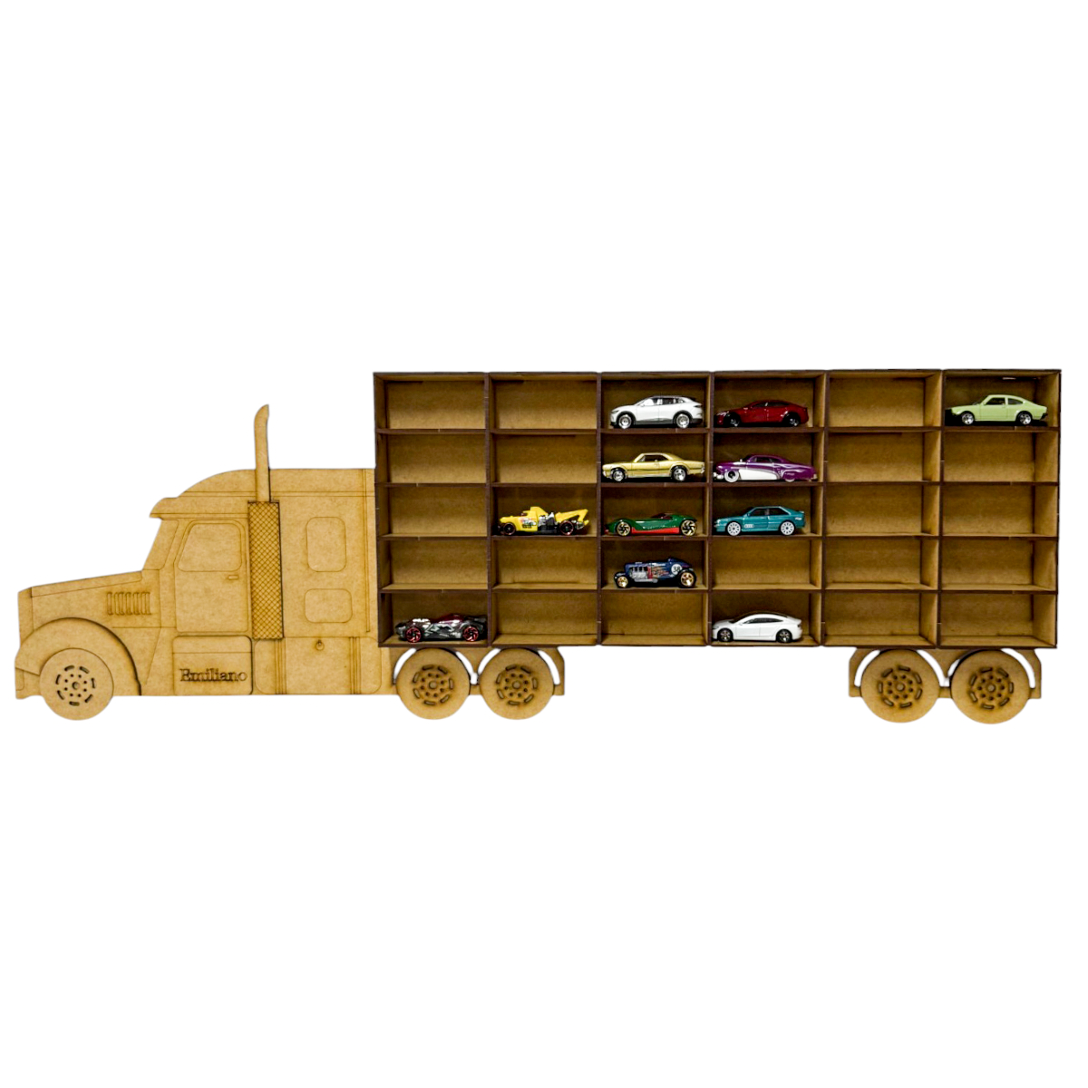🚛✨ Exhibidor en forma de tráiler para Hot Wheels y carritos sueltos – MDF ✨🚛 OE43