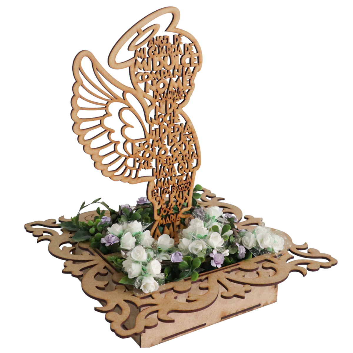 🌟 Centro de Mesa con Caja y Angelitos de MDF – Varios Modelos ✨ 5pz RB83