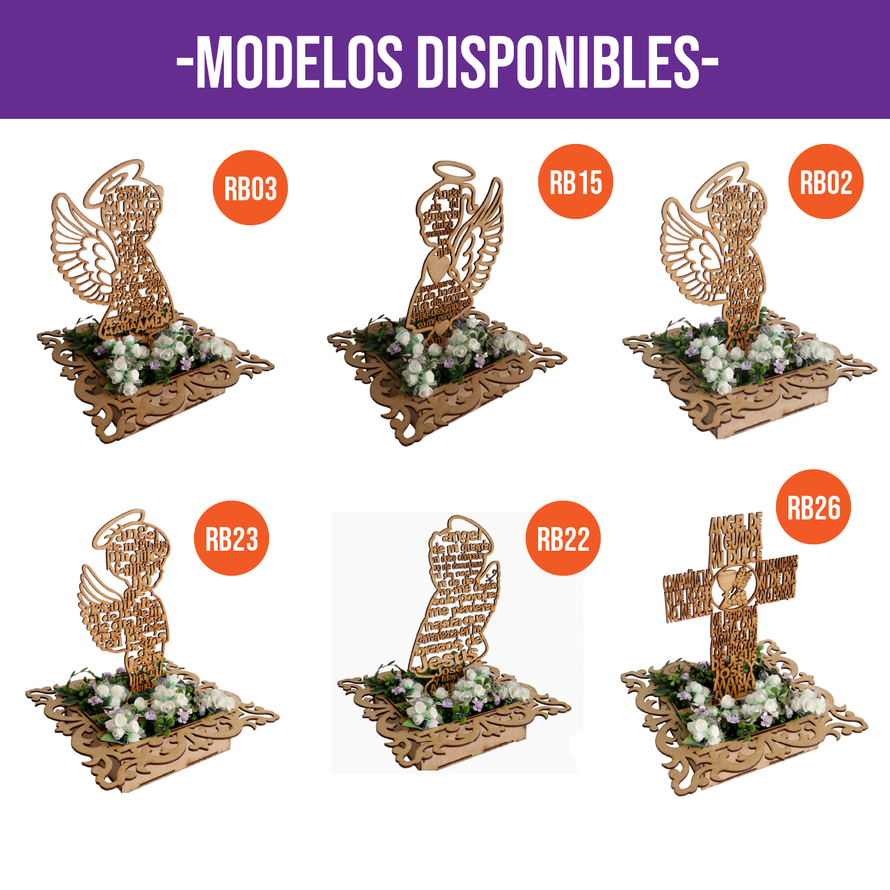 🌟 Centro de Mesa con Caja y Angelitos de MDF – Varios Modelos ✨ 5pz RB83