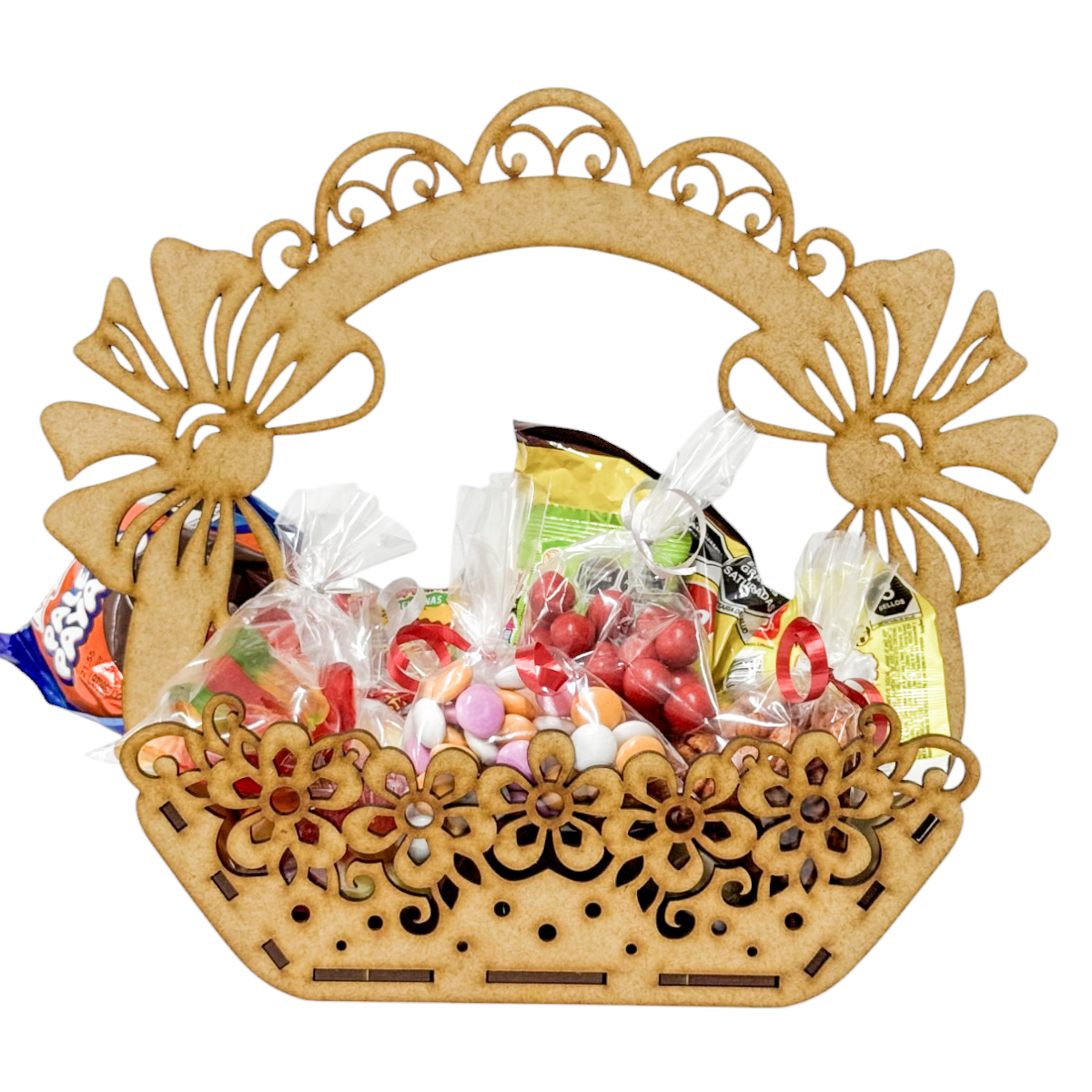🎀 canasta decorativa con moños de mdf 🎀 RB97
