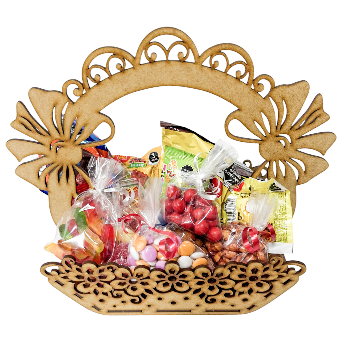 🎀 canasta decorativa con moños de mdf 🎀 RB97
