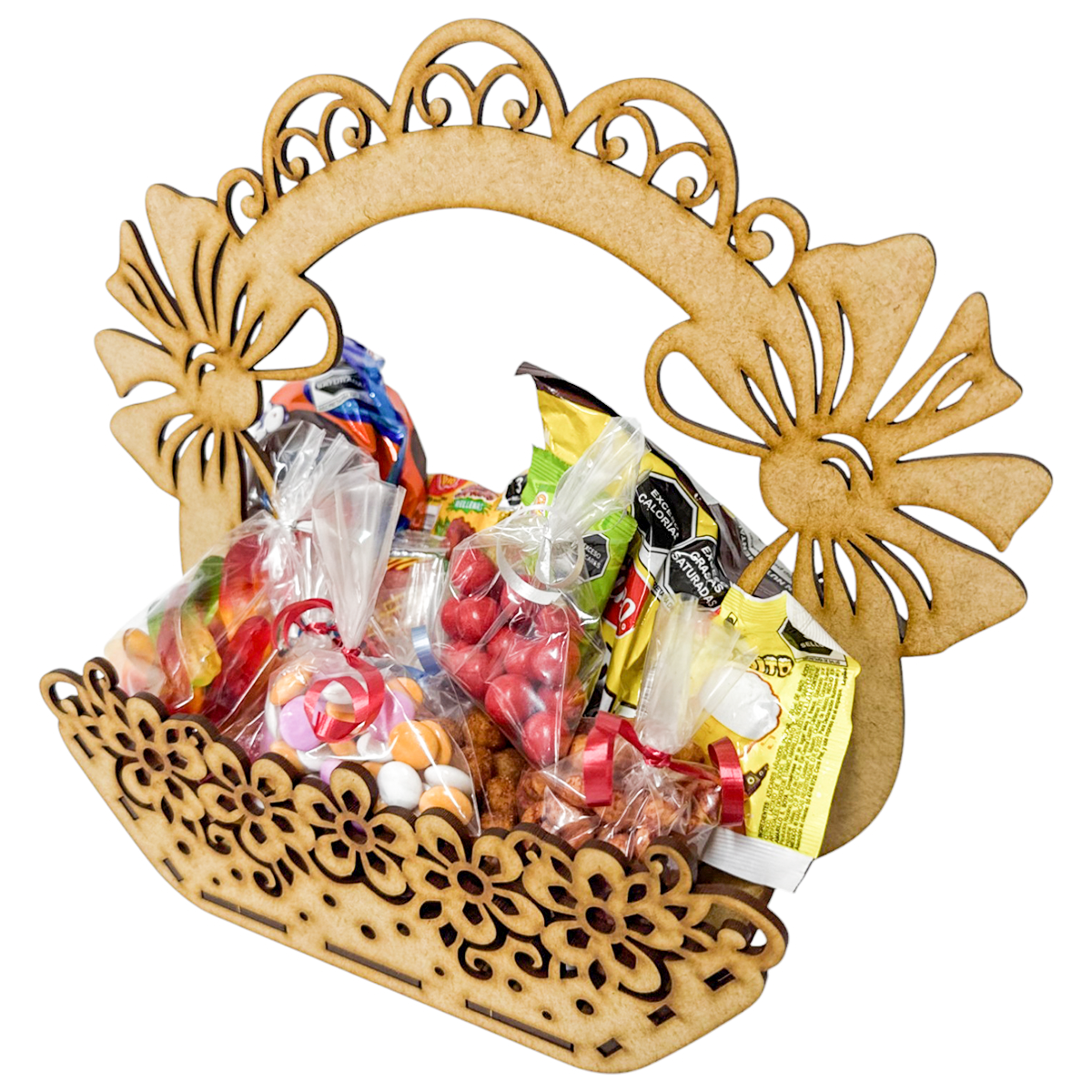 🎀 canasta decorativa con moños de mdf 🎀 RB97