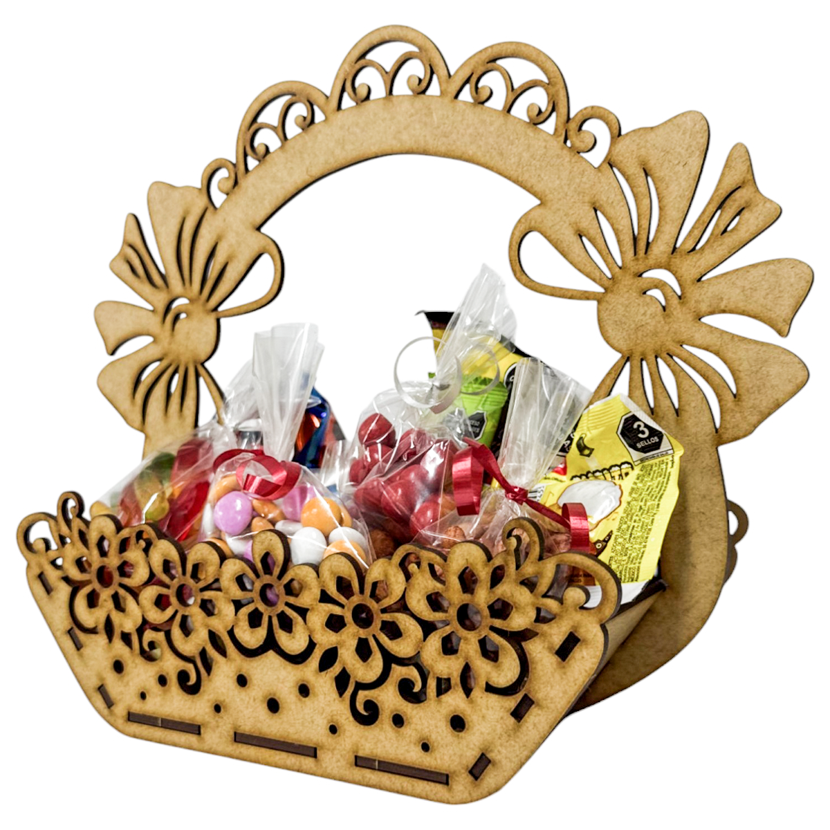 🎀 canasta decorativa con moños de mdf 🎀 RB97
