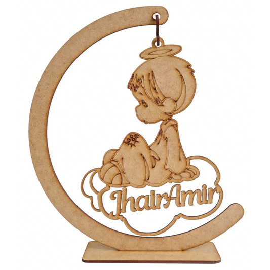 🌙👼 Centro de mesa angelito en luna personalizado 10pz RB79
