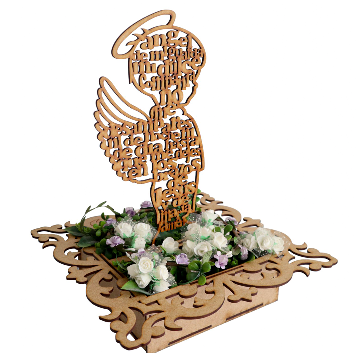 🌟 Centro de Mesa con Caja y Angelitos de MDF – Varios Modelos ✨ 5pz RB83