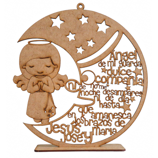 🕊️ Ángel de Mi Guarda en MDF con Oración 🌙✨ 10pz RB82