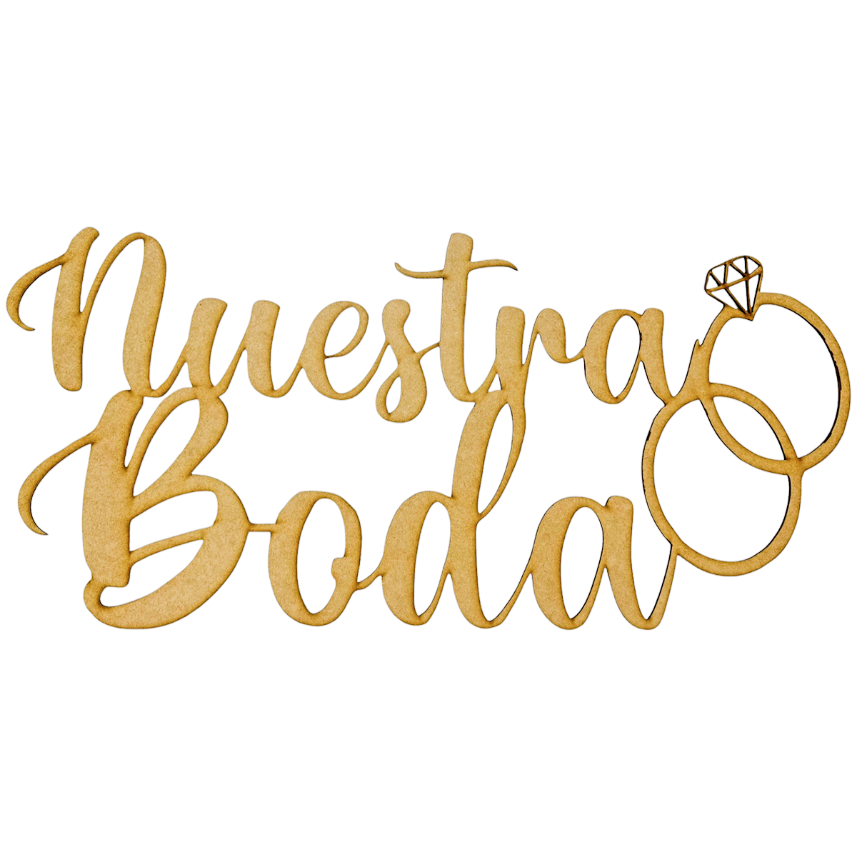 💍 Letrero de MDF "Nuestra Boda" con anillos entrelazados ✨ RB94