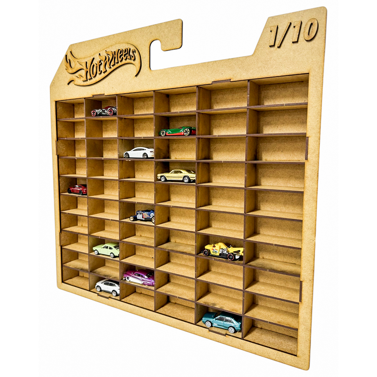 🚗🔥 Exhibidor Hot Wheels de 1/10 en MDF – Para 70 carritos sueltos 🔥🚗 OE42