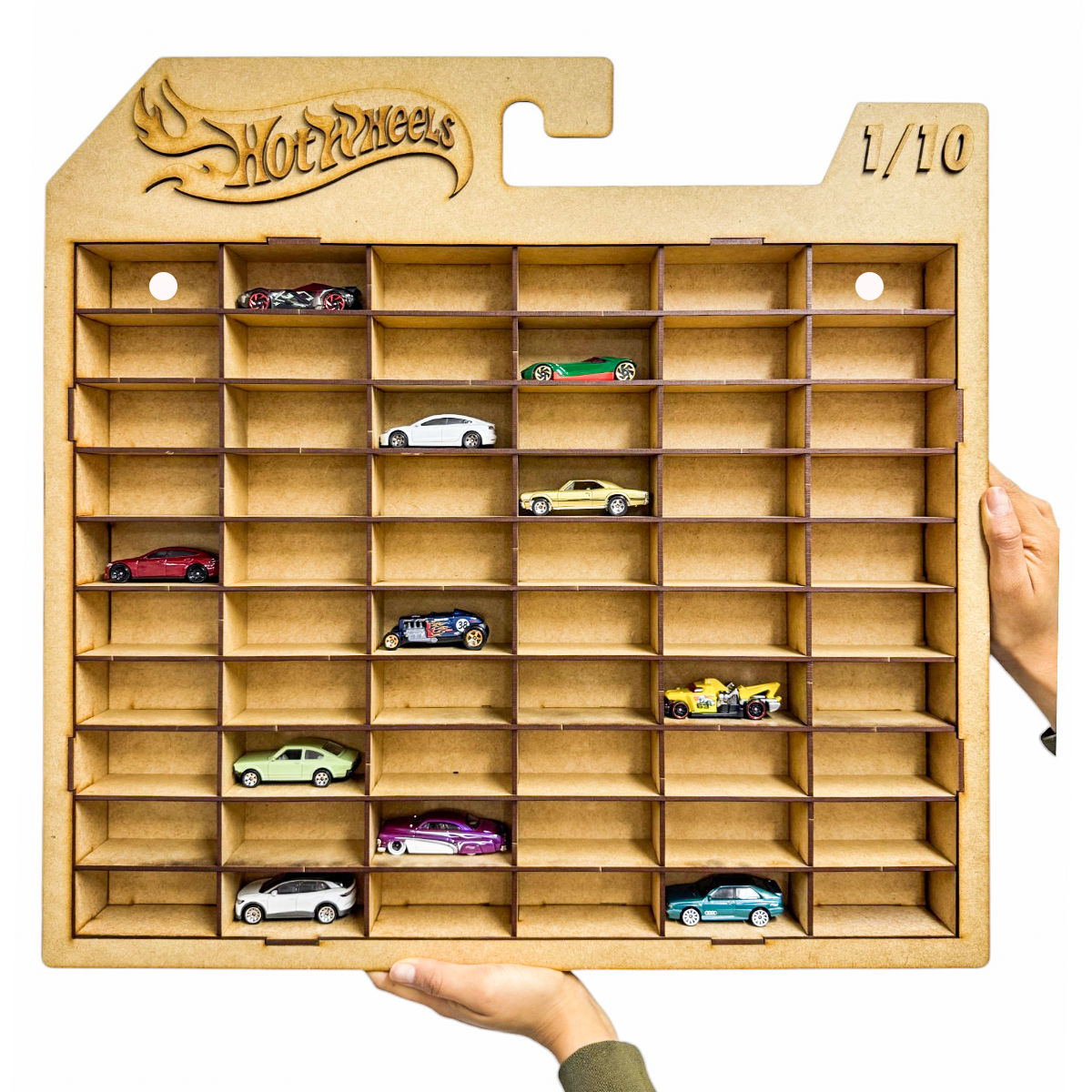 🚗🔥 Exhibidor Hot Wheels de 1/10 en MDF – Para 70 carritos sueltos 🔥🚗 OE42